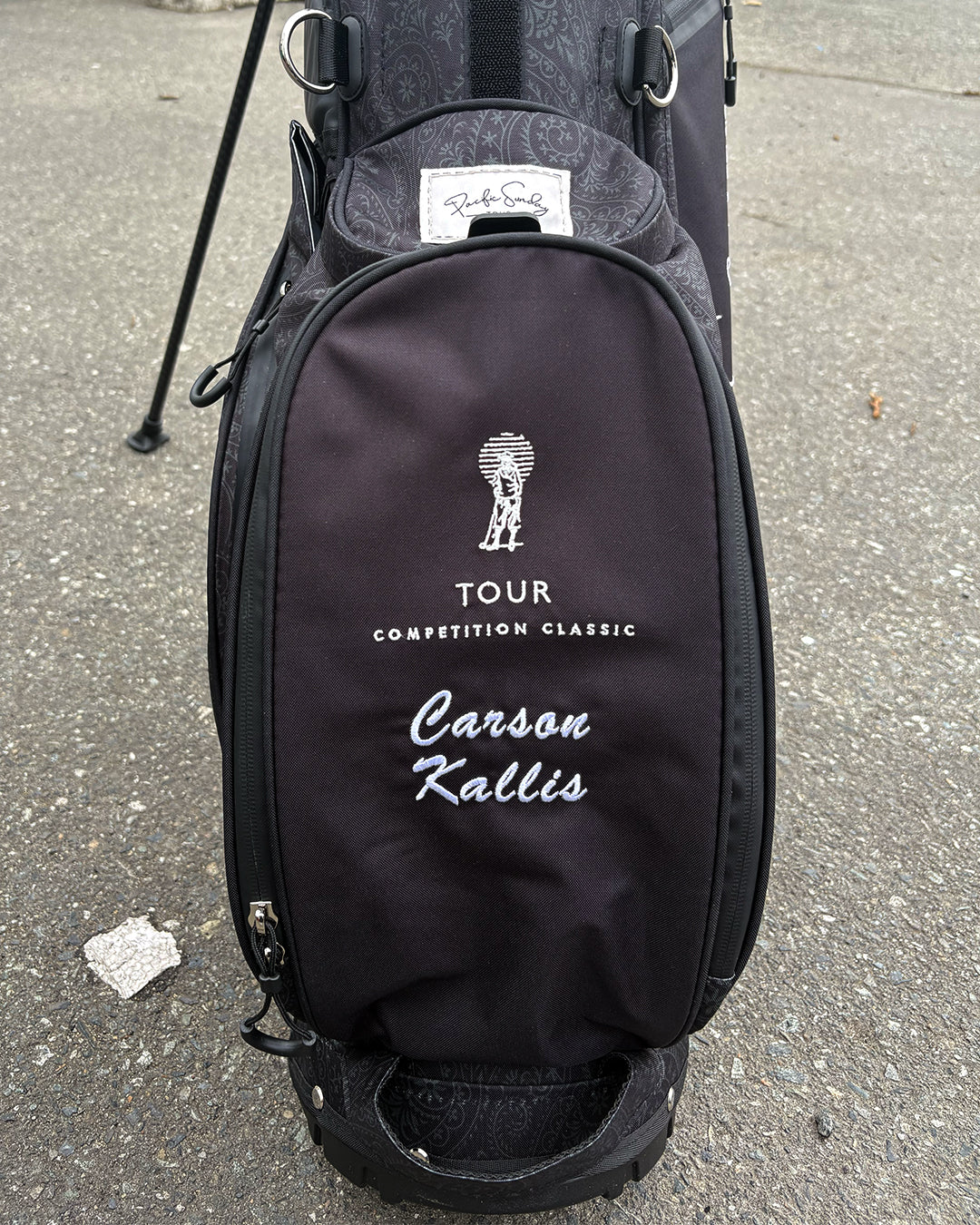 Pacific Sunday Competition Classic Black Golf Bag. 100% waterproof and premium quality golf bag with custom name embroidery.